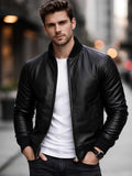 Men's Black Leather Bomber Jacket | Slim Fit Biker Style | Premium Winter Outerwear
