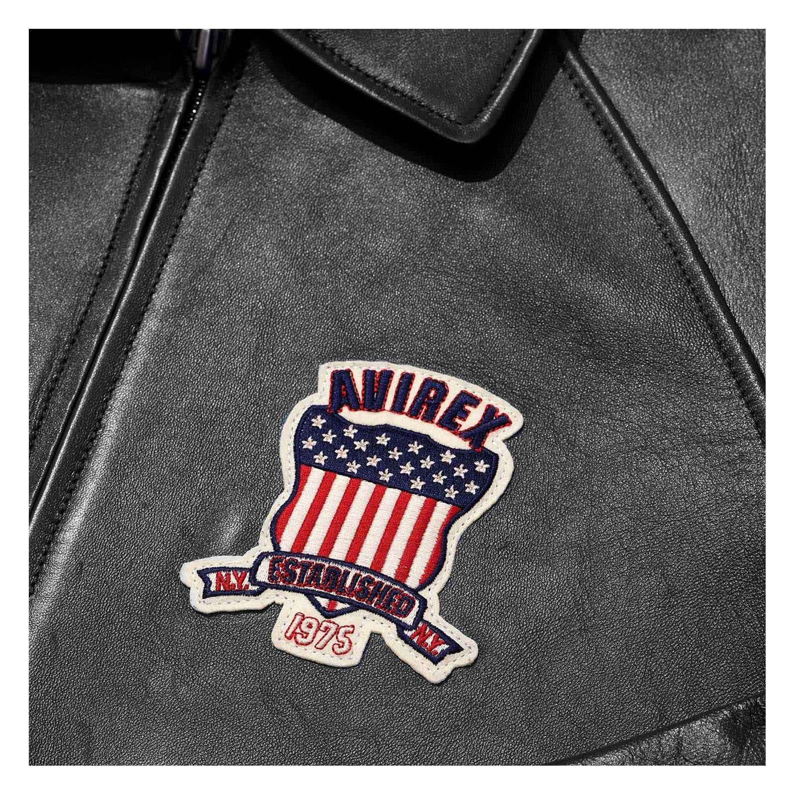 Avirex patch on a black leather jacket