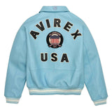 Light blue jacket with 'Avirex USA' branding on a white background