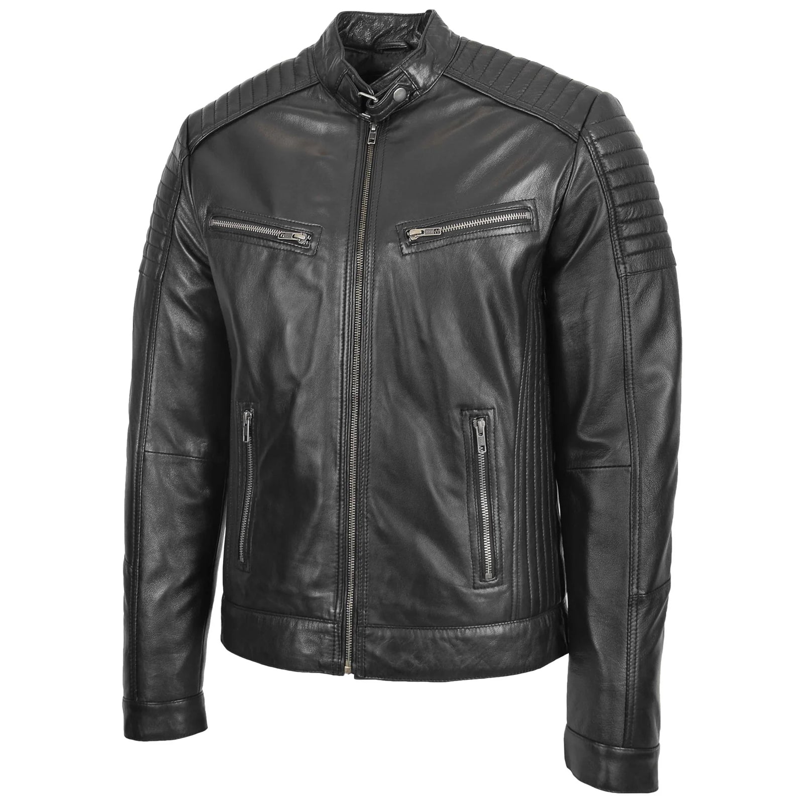 Men's Black Sheep Nappa Leather Cafe Racer Biker Jacket