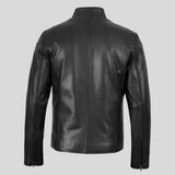 Back view of men's slim black leather jacket