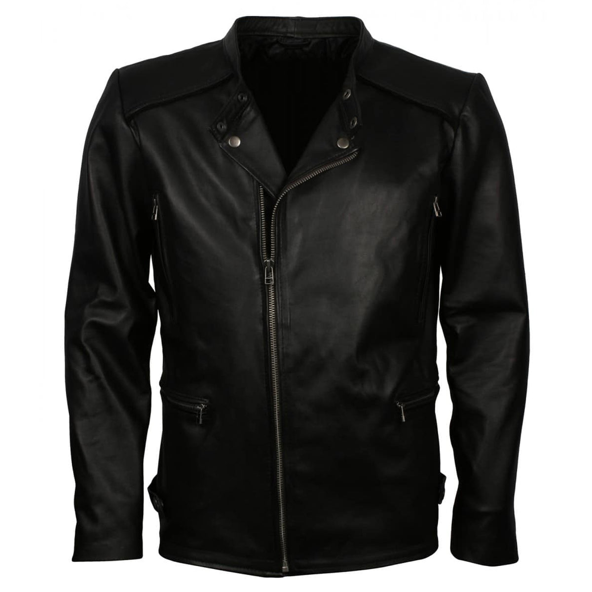 Men's Black Genuine Leather Biker Jacket – Vintage Motorcycle Style