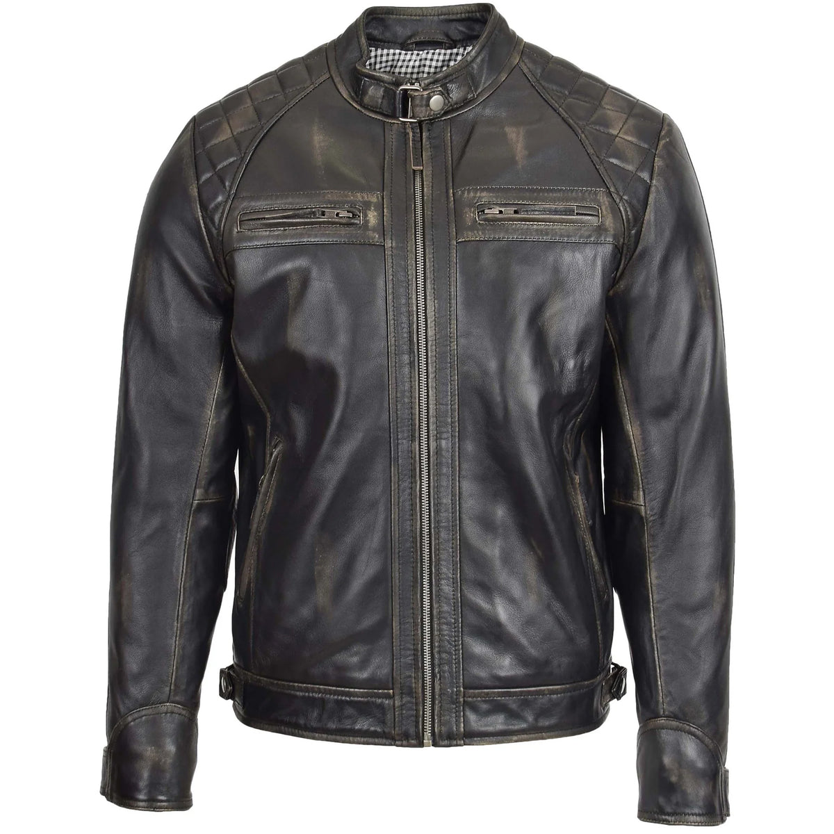 Men's Lamb Nappa Rub-Off Leather Biker Jacket – Standing C