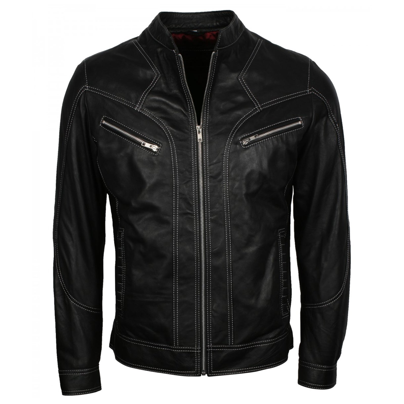 Men's Black Lambskin Leather Biker Jacket – Vintage Motorcycle Style