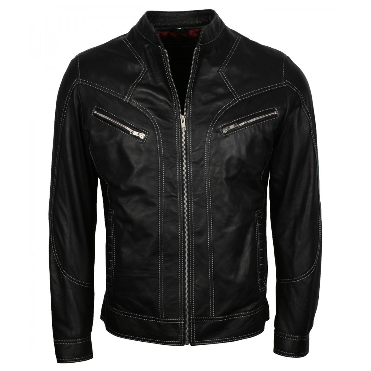 Men's Black Lambskin Leather Biker Jacket – Vintage Motorcycle Style