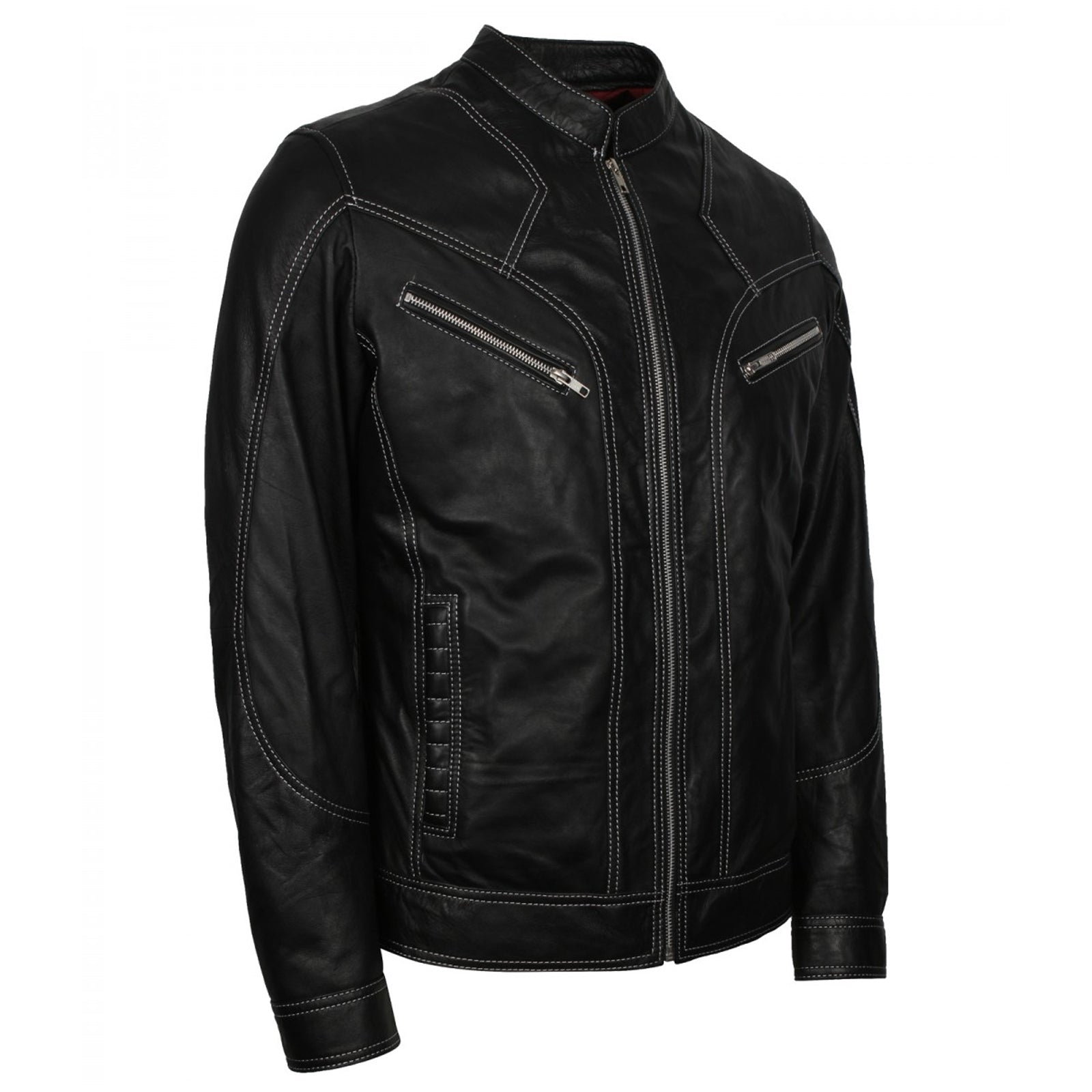 Men's Black Lambskin Leather Biker Jacket – Vintage Motorcycle Style