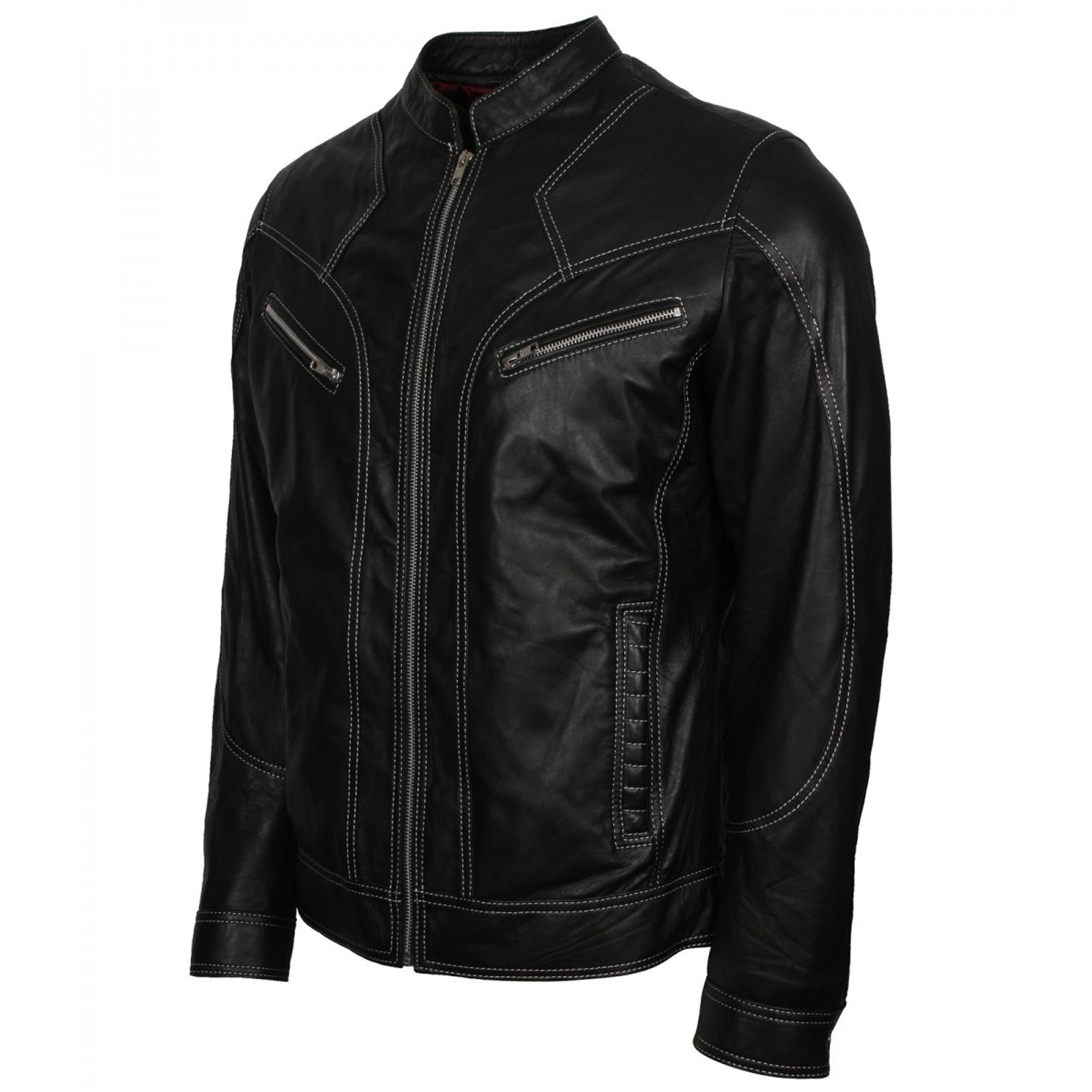 Men's Black Lambskin Leather Biker Jacket – Vintage Motorcycle Style