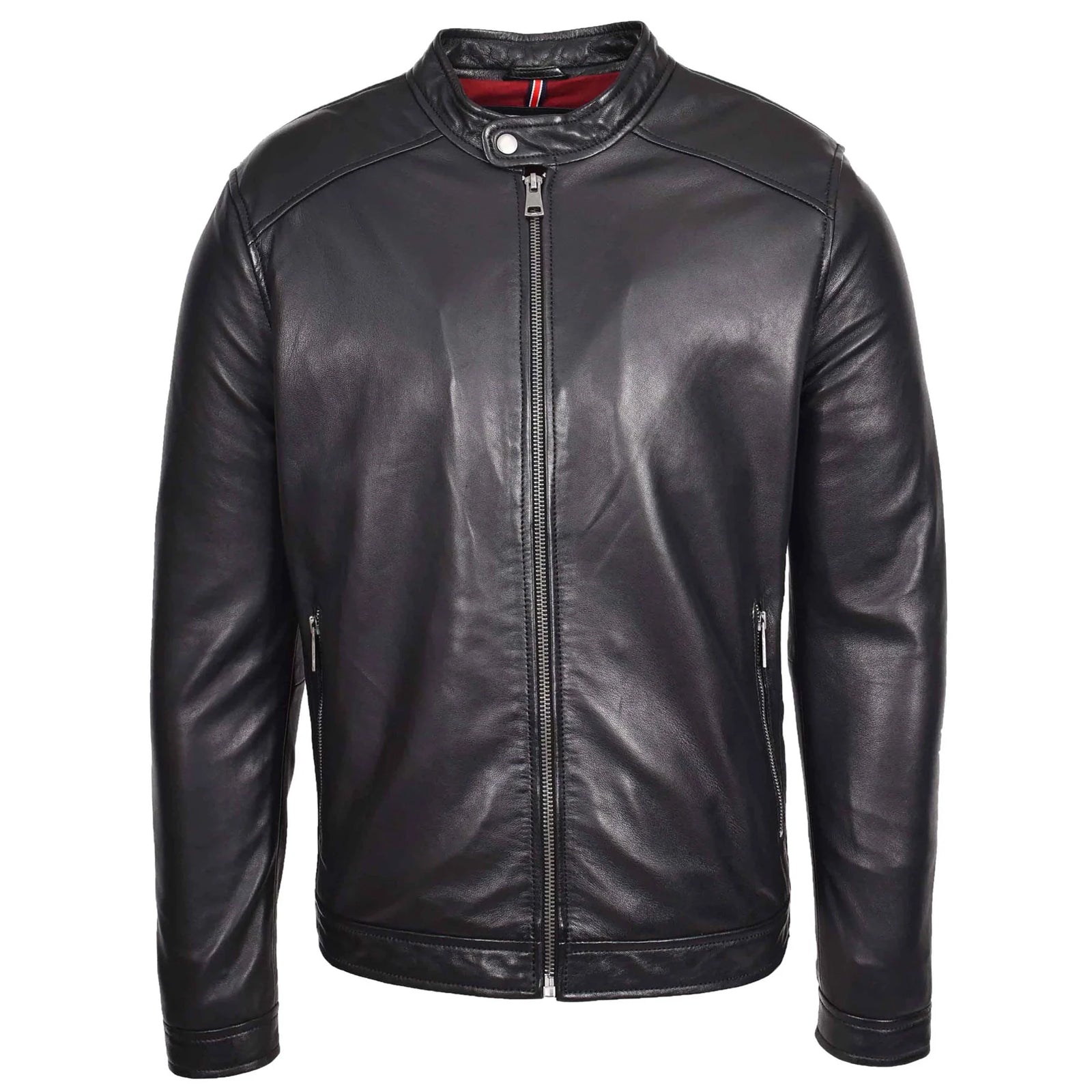 Men's Black Nappa Leather Casual Biker Jacket – Rowan