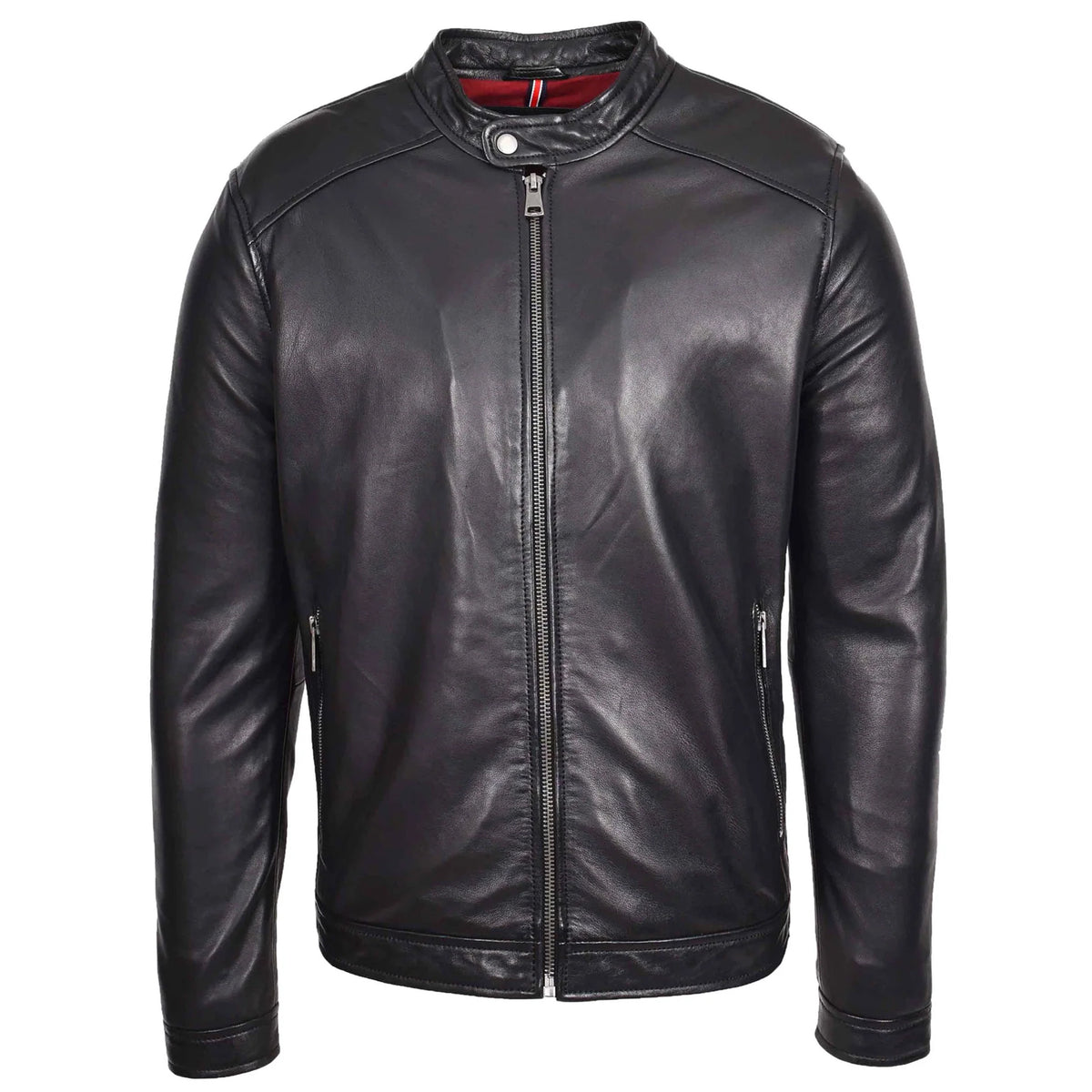 Men's Black Nappa Leather Casual Biker Jacket – Rowan