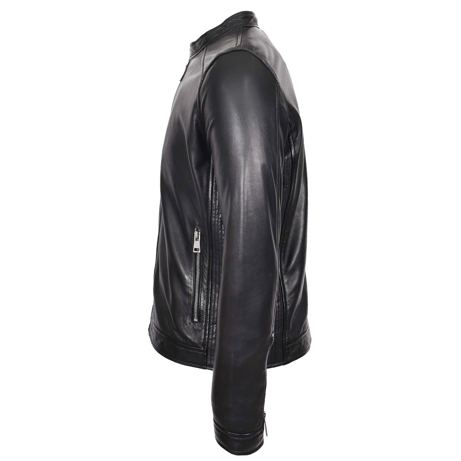 Men's Black Nappa Leather Casual Biker Jacket – Rowan