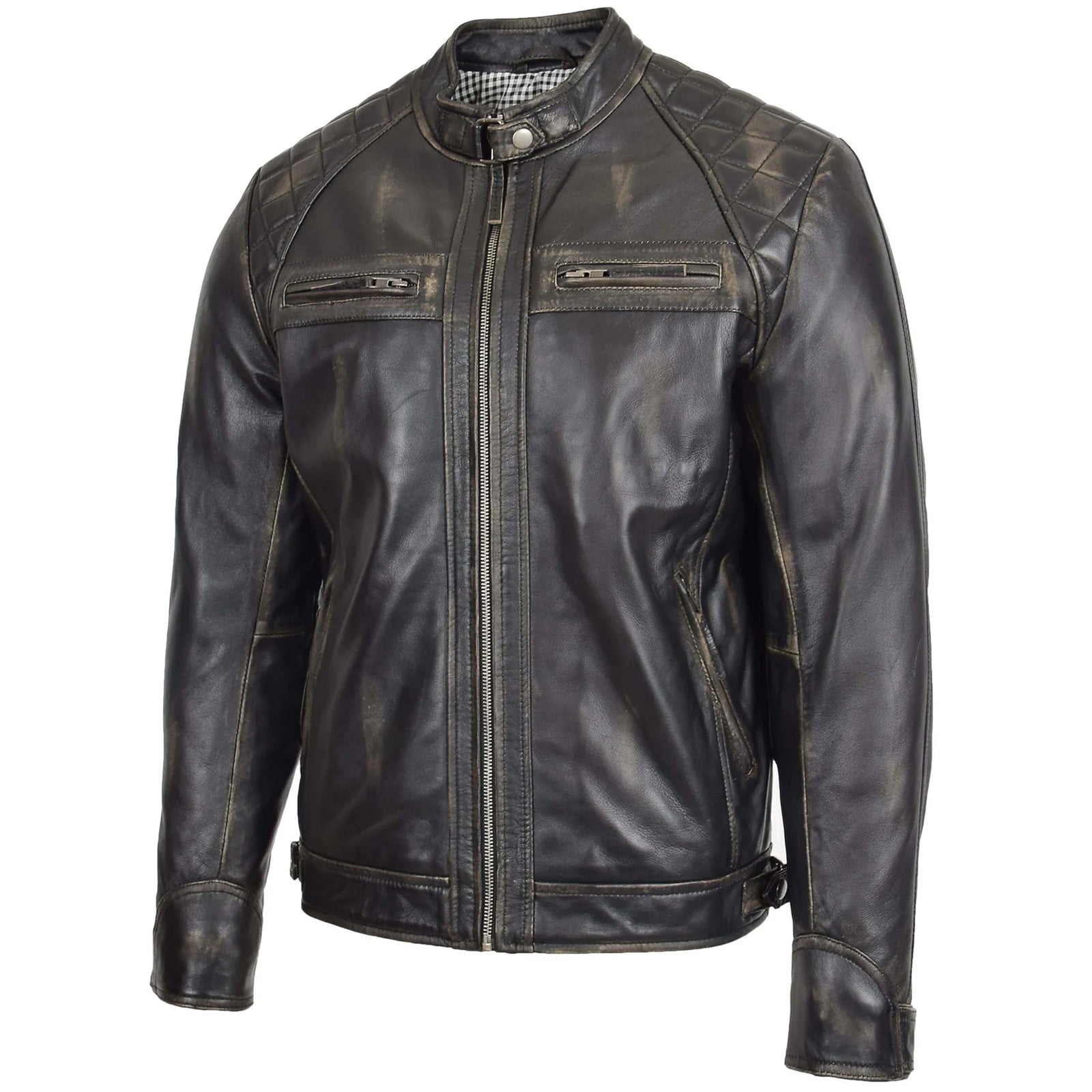 Men's Lamb Nappa Rub-Off Leather Biker Jacket – Standing C
