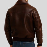 Back view of men's brown leather flight jacket