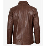 Back view of men's cognac brown leather blazer