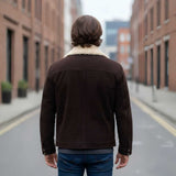 Back view of men's vintage suede sherpa jacket