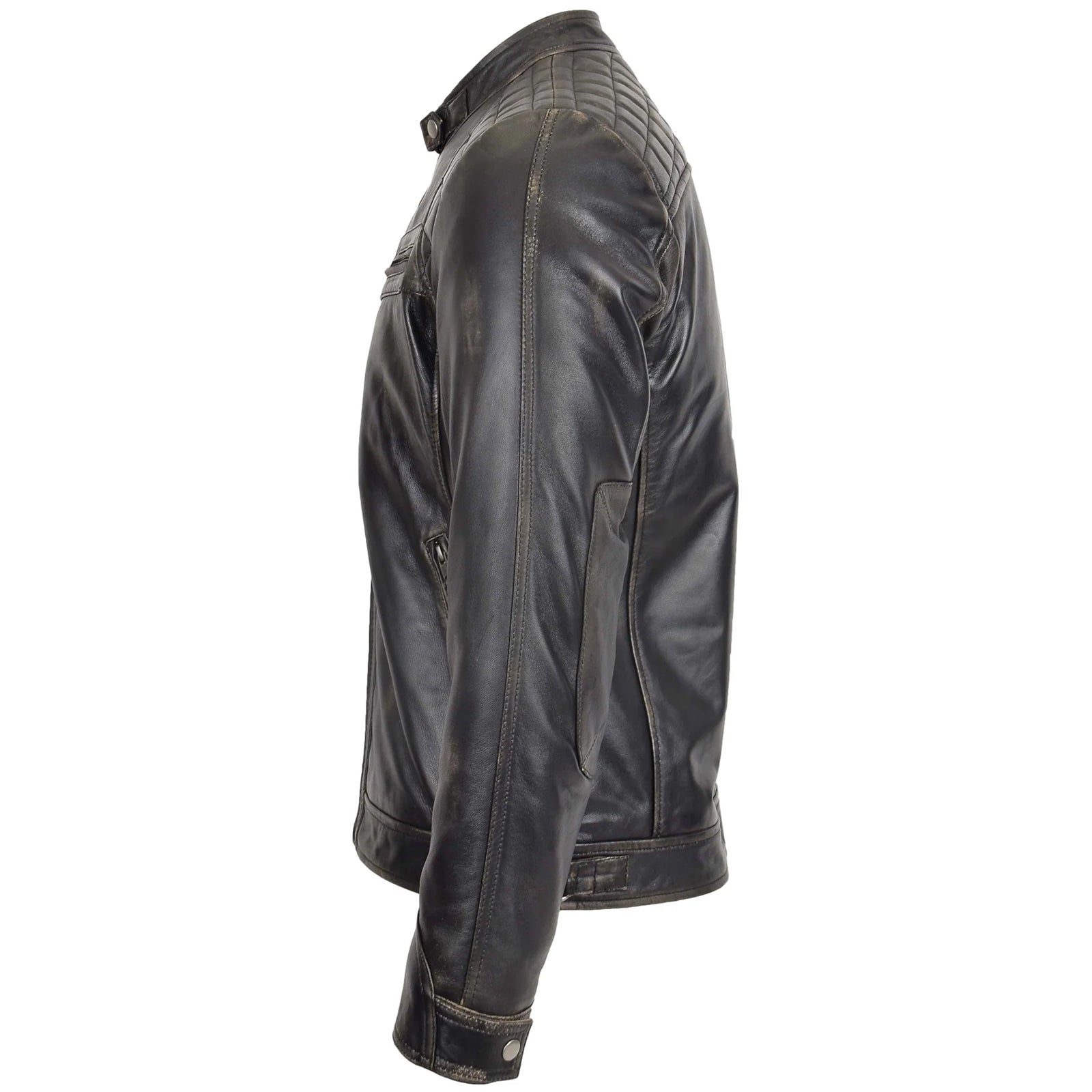 Men's Lamb Nappa Rub-Off Leather Biker Jacket – Standing C