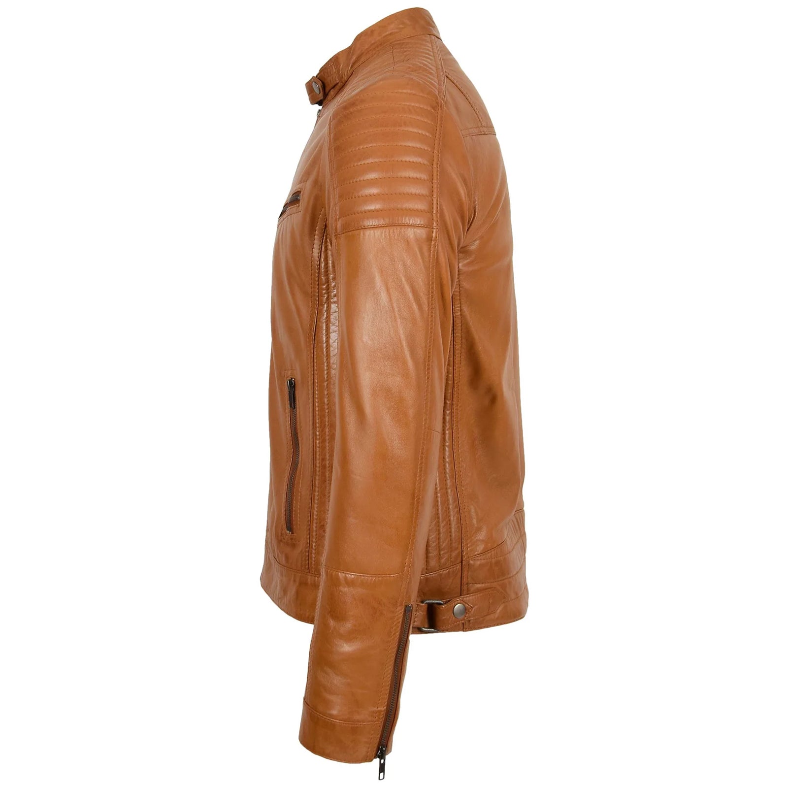 Men's Tan Sheep Nappa Leather Cafe Racer Biker Jacket – Ron