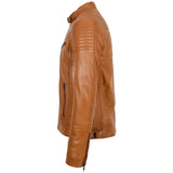 Men's Tan Sheep Nappa Leather Cafe Racer Biker Jacket – Ron