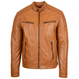 Men's Tan Sheep Nappa Leather Cafe Racer Biker Jacket – Ron