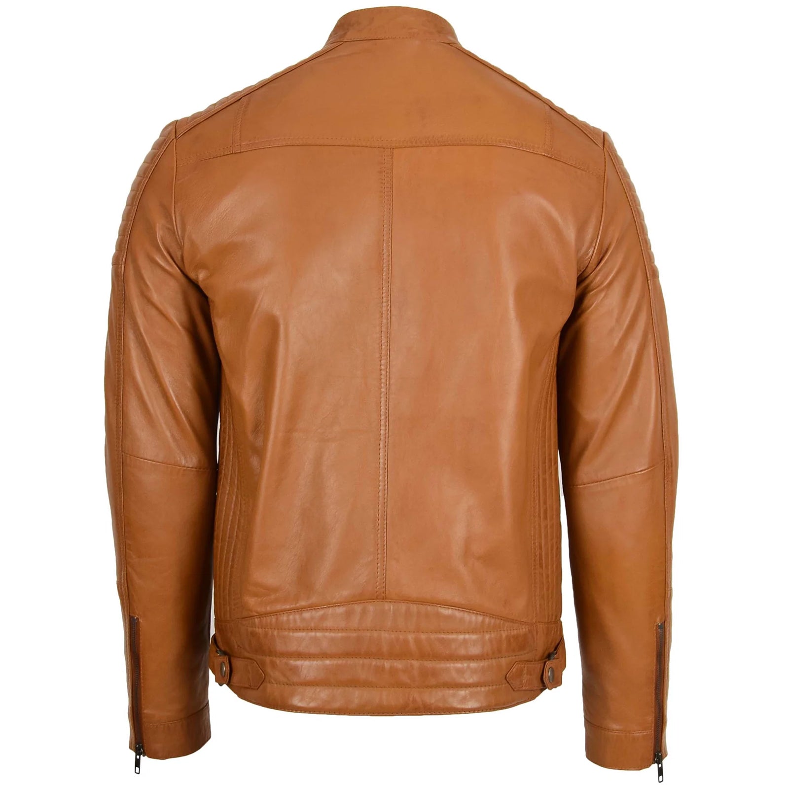 Men's Tan Sheep Nappa Leather Cafe Racer Biker Jacket – Ron