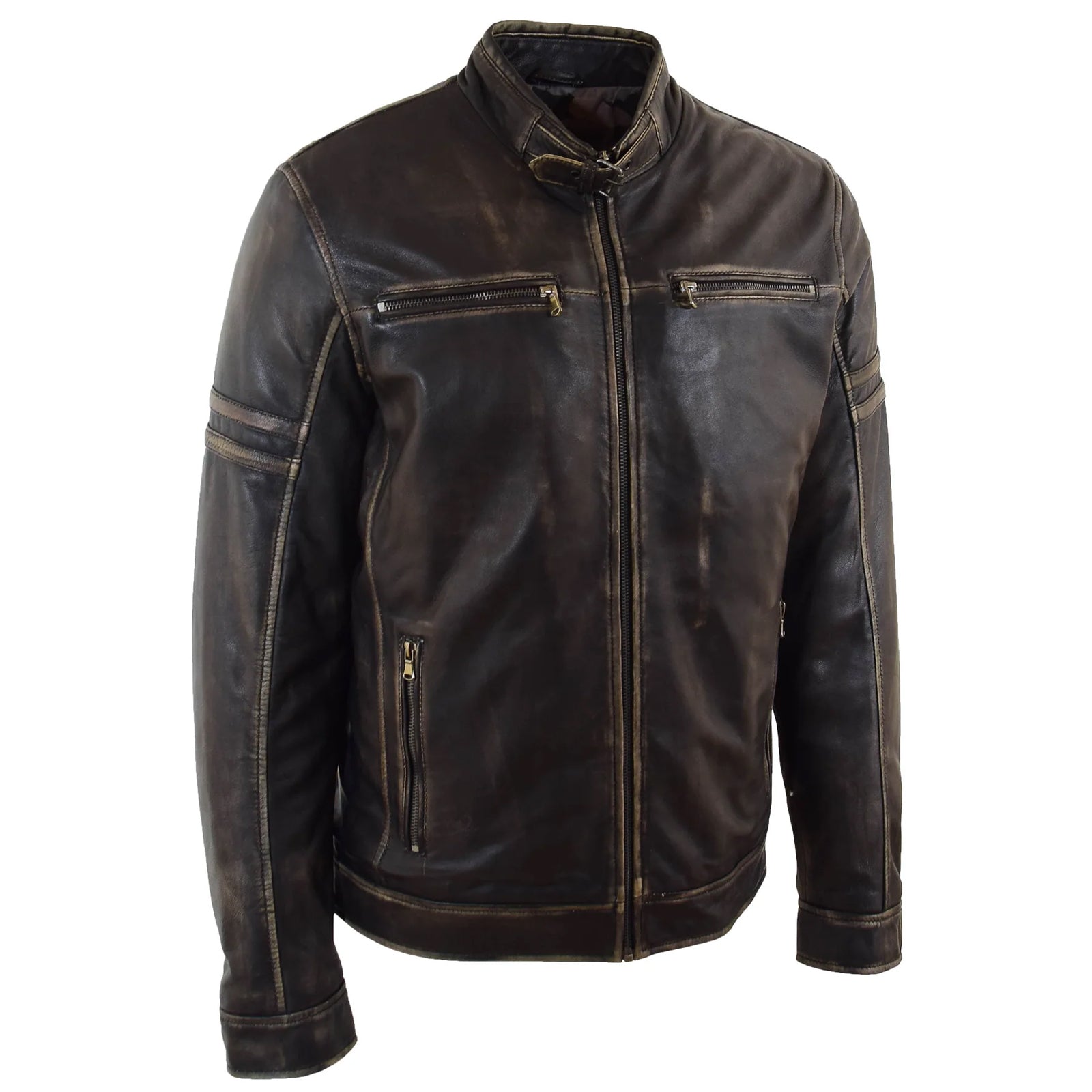 Men's Black Rub-Off Leather Biker Jacket – Vintage Lambskin Ricky