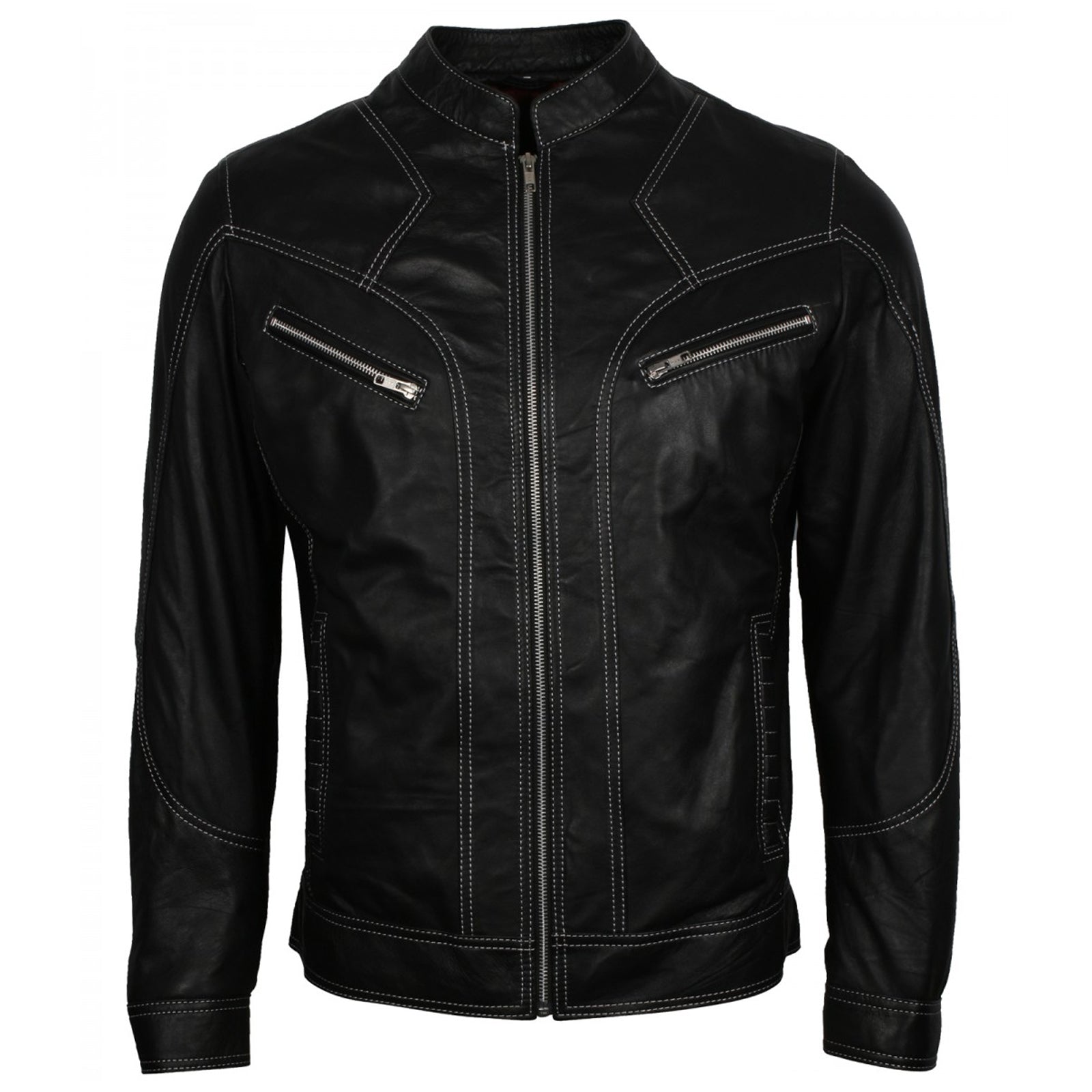 Men's Black Lambskin Leather Biker Jacket – Vintage Motorcycle Style