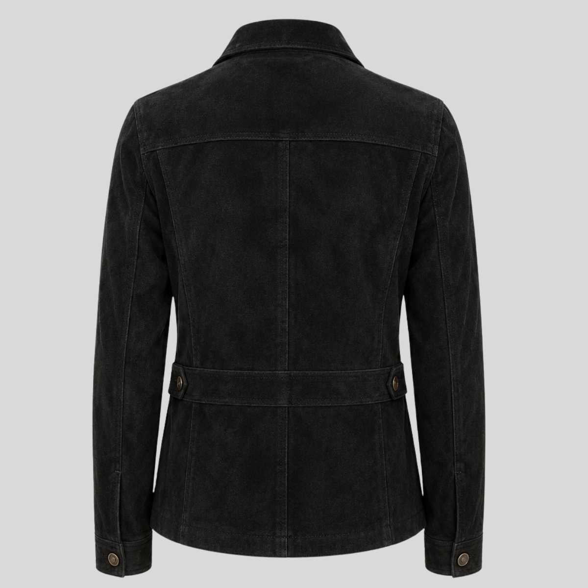 Back view of women's suede western-style jacket