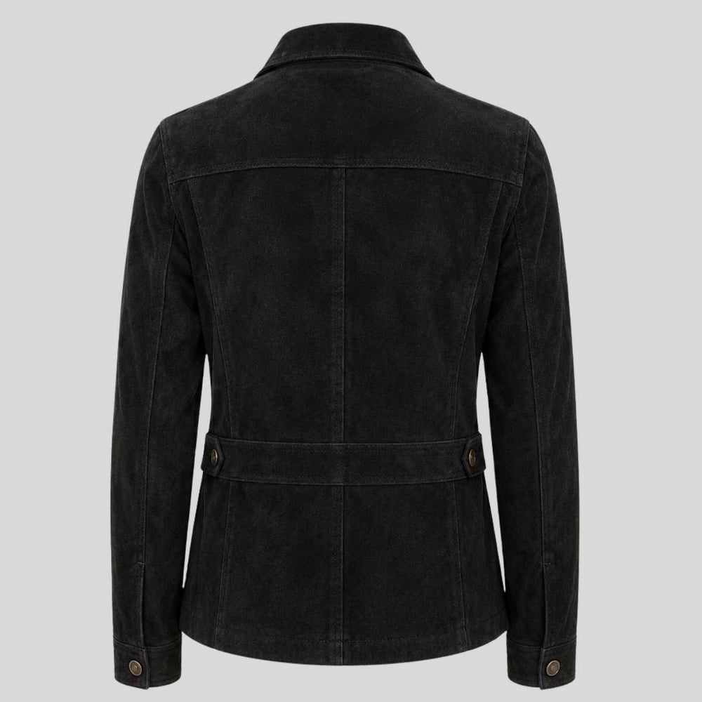 Back view of women's suede western-style jacket