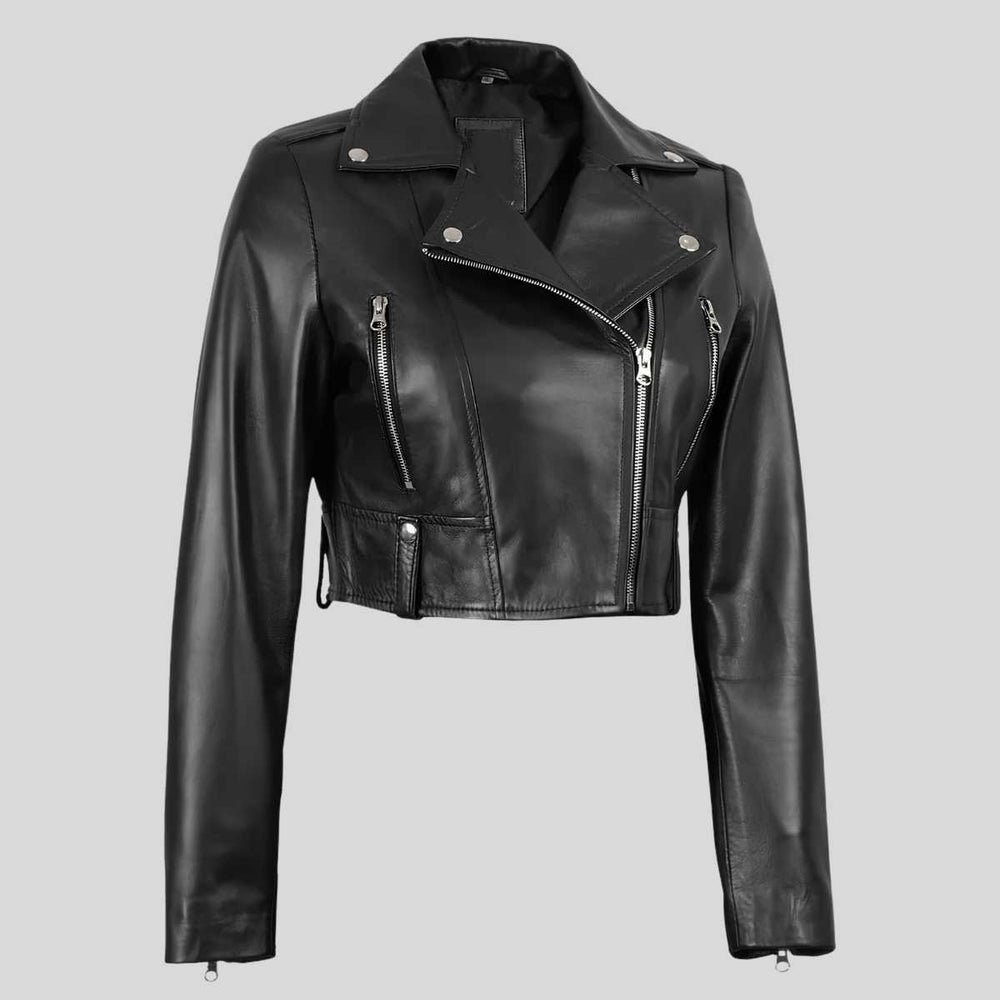 Black leather jacket on a white background