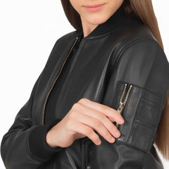 Men's Black Leather MA-1 Bomber Jacket | Genuine Sheepskin | Classic Ribbed Collar & Cuffs