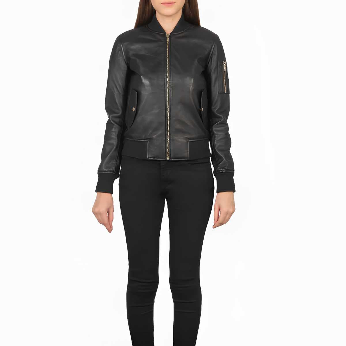 Men's Black Leather MA-1 Bomber Jacket | Genuine Sheepskin | Classic Ribbed Collar & Cuffs