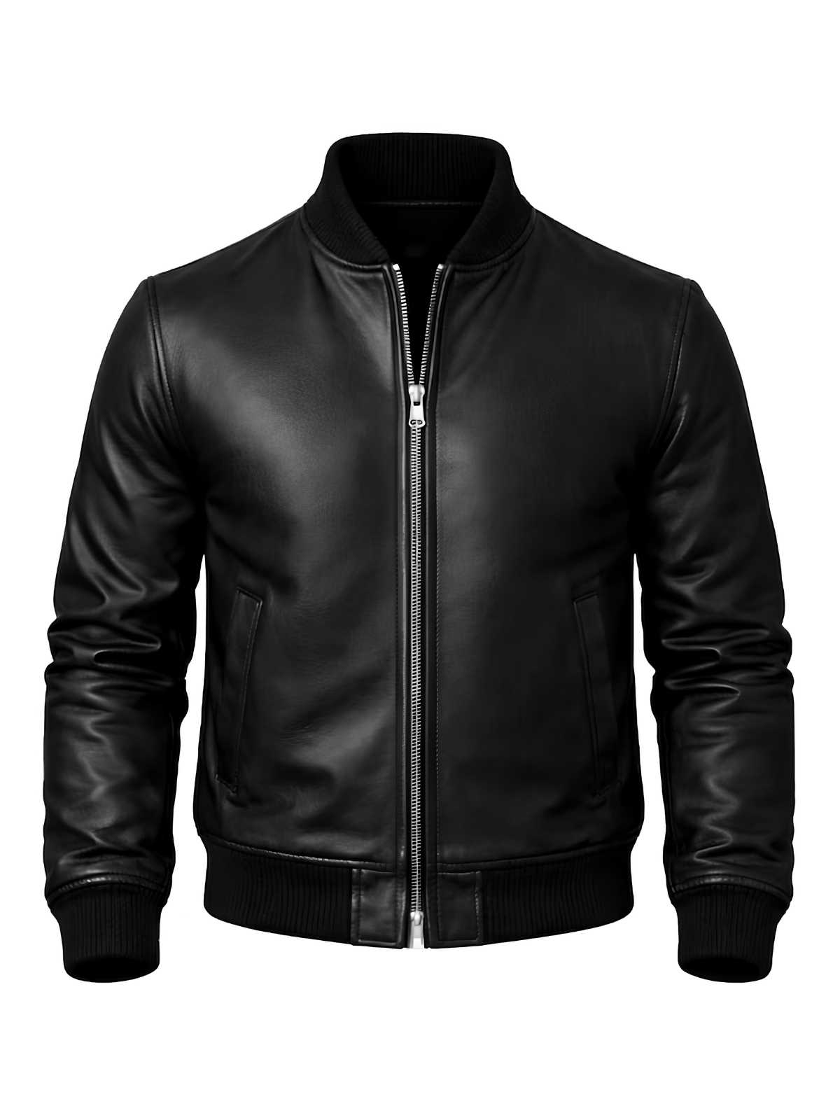 Men's Black Leather Bomber Jacket | Slim Fit Biker Style | Premium Winter Outerwear