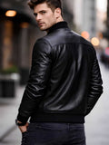 Men's Black Leather Bomber Jacket | Slim Fit Biker Style | Premium Winter Outerwear