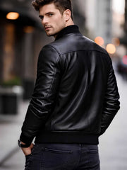 Men's Black Leather Bomber Jacket | Slim Fit Biker Style | Premium Winter Outerwear