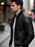 Men's Black Leather Bomber Jacket | Slim Fit Biker Style | Premium Winter Outerwear