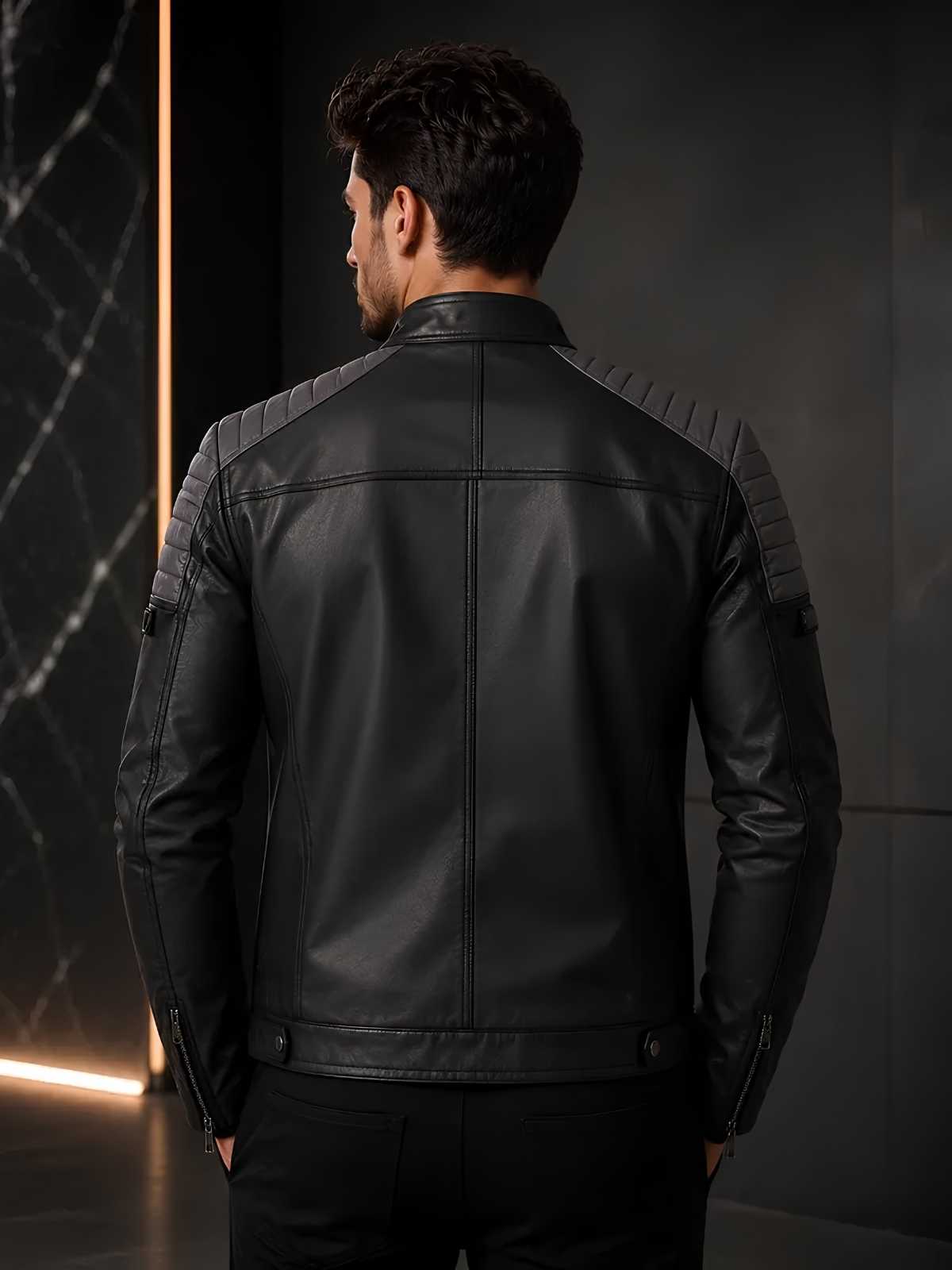 Men's Black Leather Cafe Racer Jacket | Quilted Biker Streetwear | Handcrafted Premium Outerwear