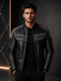Men's Black Leather Cafe Racer Jacket | Quilted Biker Streetwear | Handcrafted Premium Outerwear