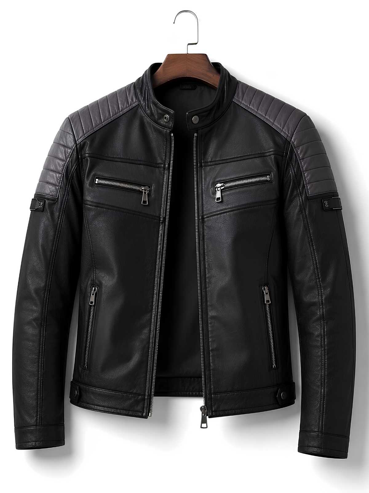 Men's Black Leather Cafe Racer Jacket | Quilted Biker Streetwear | Handcrafted Premium Outerwear