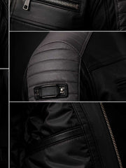 Men's Black Leather Cafe Racer Jacket | Quilted Biker Streetwear | Handcrafted Premium Outerwear