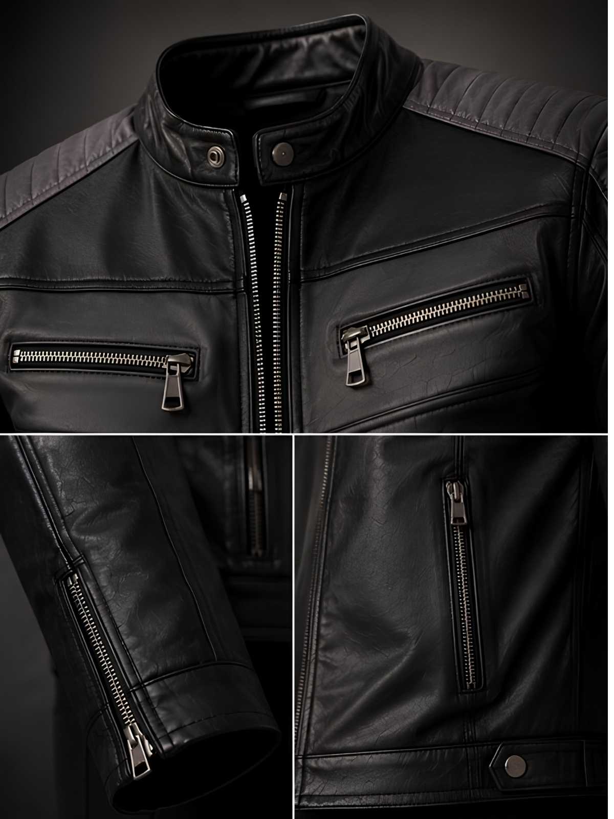 Men's Black Leather Cafe Racer Jacket | Quilted Biker Streetwear | Handcrafted Premium Outerwear