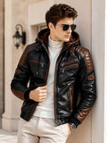 Men's Black & Brown Hooded Leather Motorcycle Jacket | Sherpa Lined Cafe Racer | Premium Winter Outerwear