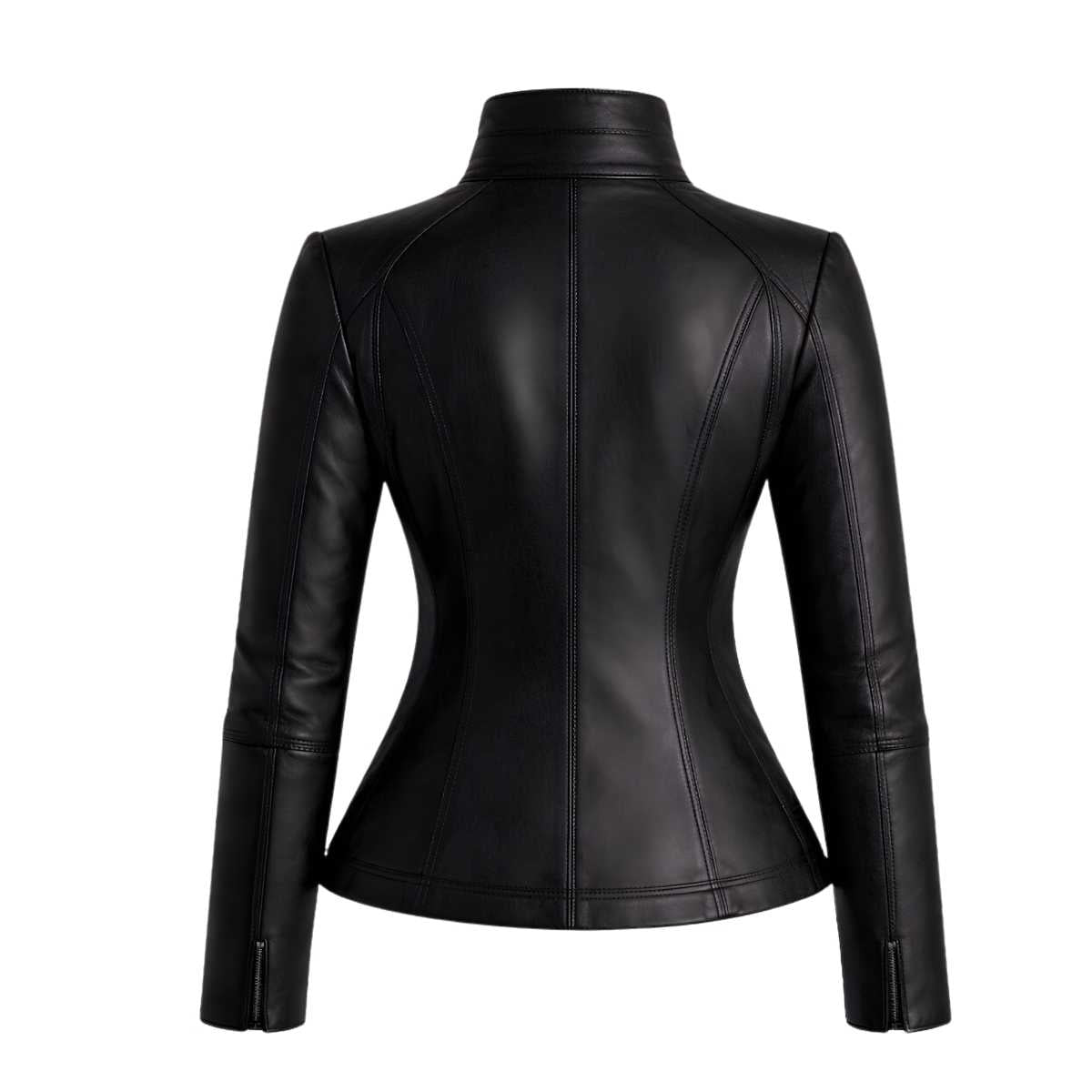 Women's Black Leather Jacket | Slim Fit Zip Up Moto Biker Style | Premium Streetwear Outerwear