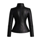 Women's Black Leather Jacket | Slim Fit Zip Up Moto Biker Style | Premium Streetwear Outerwear