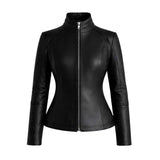 Women's Black Leather Jacket | Slim Fit Zip Up Moto Biker Style | Premium Streetwear Outerwear