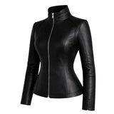 Women's Black Leather Jacket | Slim Fit Zip Up Moto Biker Style | Premium Streetwear Outerwear