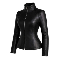 Women's Black Leather Jacket | Slim Fit Zip Up Moto Biker Style | Premium Streetwear Outerwear