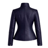 Women's Navy Blue Leather Jacket | Slim Fit Moto Biker Style | Premium Casual Outerwear