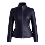 Women's Navy Blue Leather Jacket | Slim Fit Moto Biker Style | Premium Casual Outerwear