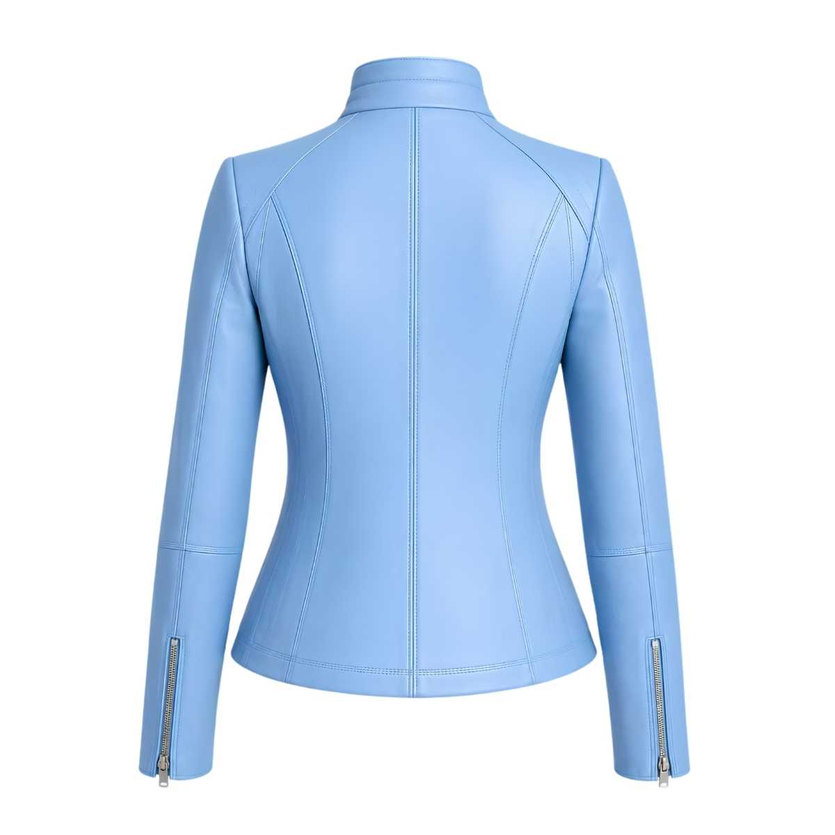 Women's Sky Blue Leather Jacket | Slim Fit Moto Biker Style | Premium Casual Outerwear